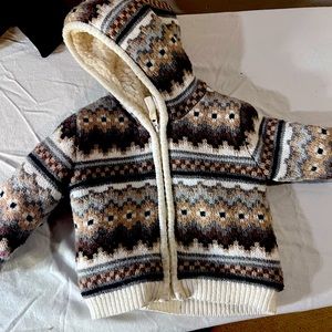 Cuddl Duds Baby Nordic Fair Isle Style Zip up Hooded Sweater with Sherpa lining